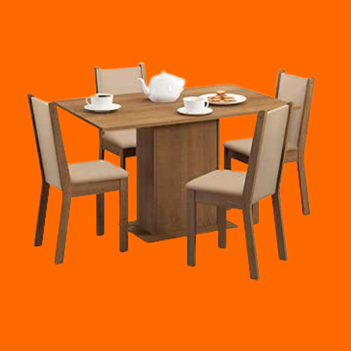 Sala De Jantar Talita Mesa Com 4 Cadeiras Rústico/Crema/Pérola - Madesa 