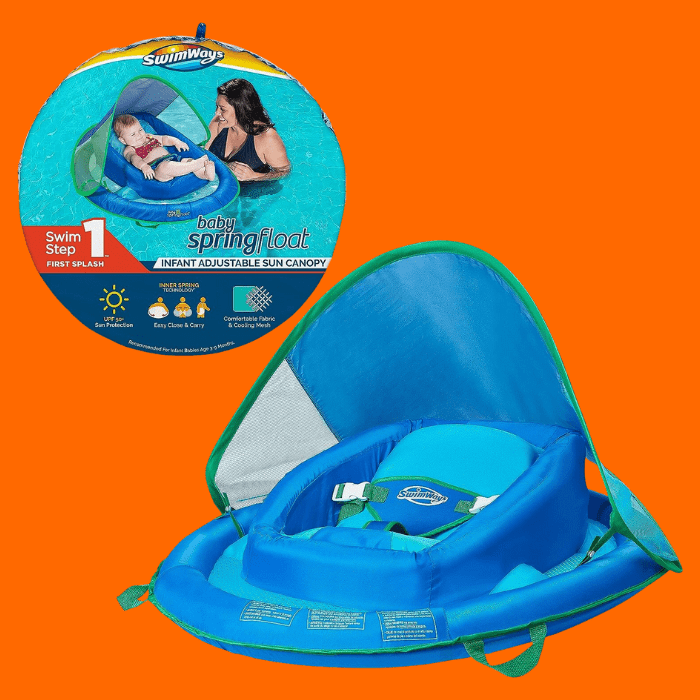 SwimWays Infant Baby Spring Float with Adjustable Sun Canopy - Blue