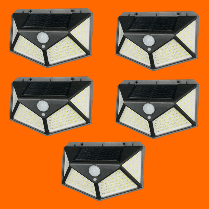 Kit 5 Luminária Energia Solar Parede 100 Led Sensor Presença Kit 5 Luminária Energia Solar Parede 100 Led Sensor Presença