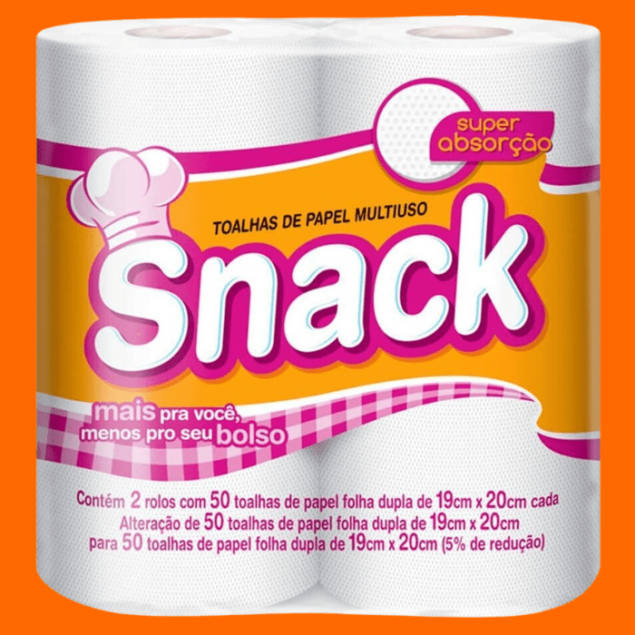 Papel Toalha Snack Folha Dupla - Pack Com 2 Rolos De 50 Unidades De 19X20 Cm Cada
