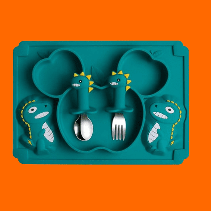 Toyandona Silicone Bebê Dividido Prato Com Colher E Garfo Prato Com Ventosas Para Crianças Toyandona Silicone Bebê Dividido Prato Com Colher E Garfo Prato Com Ventosas Para Crianças