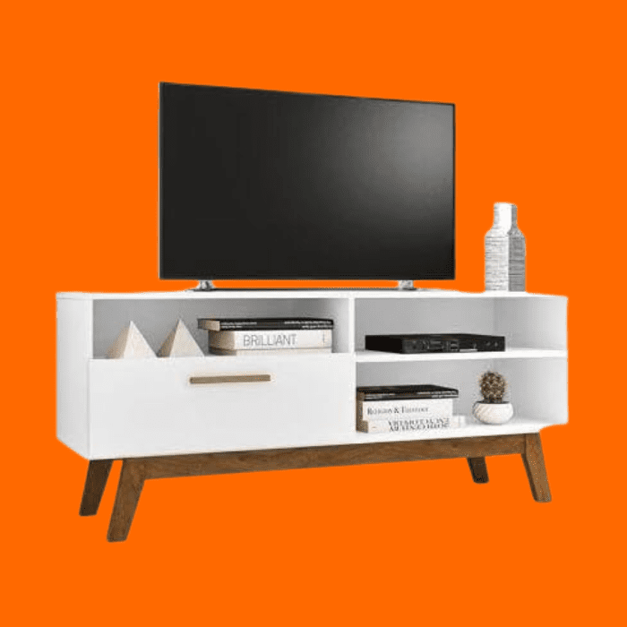 Rack Para Tv Até 55 Polegadas Pés Madeira Retrô Paládio Móveis Bechara Branco Rack Para Tv Até 55 Polegadas Pés Madeira Retrô Paládio Móveis Bechara Branco