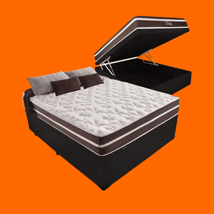 Cama Box Com Baú Casal + Colchão De Molas – Anjos – Classic Superlastic 