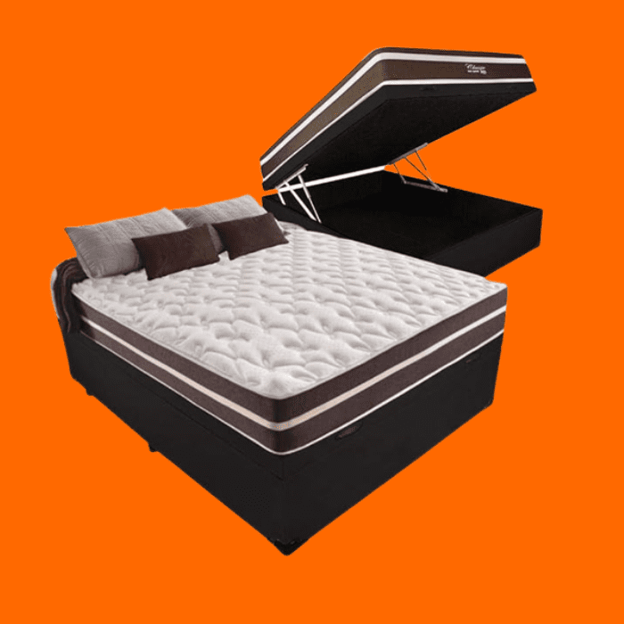 Cama Box Com Baú Casal + Colchão De Molas – Anjos – Classic Superlastic 