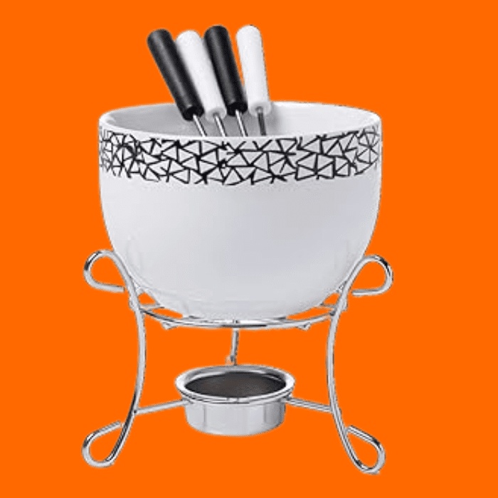 Kit Fondue Cerâmica Branca Conjunto 6 Pçs Aparelho Brinox