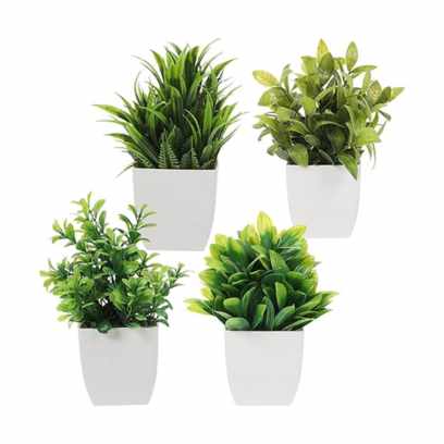 Imagem com 4 Peças de Plantas Artificiais em Vasos, Plantas Suculentas Artificiais