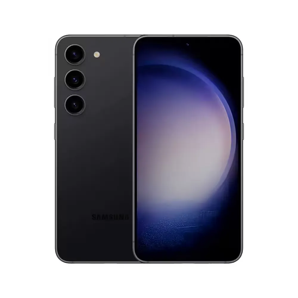 Smartphone Samsung Galaxy S23 na cor preta, destacando design elegante e tela de alta resolução.