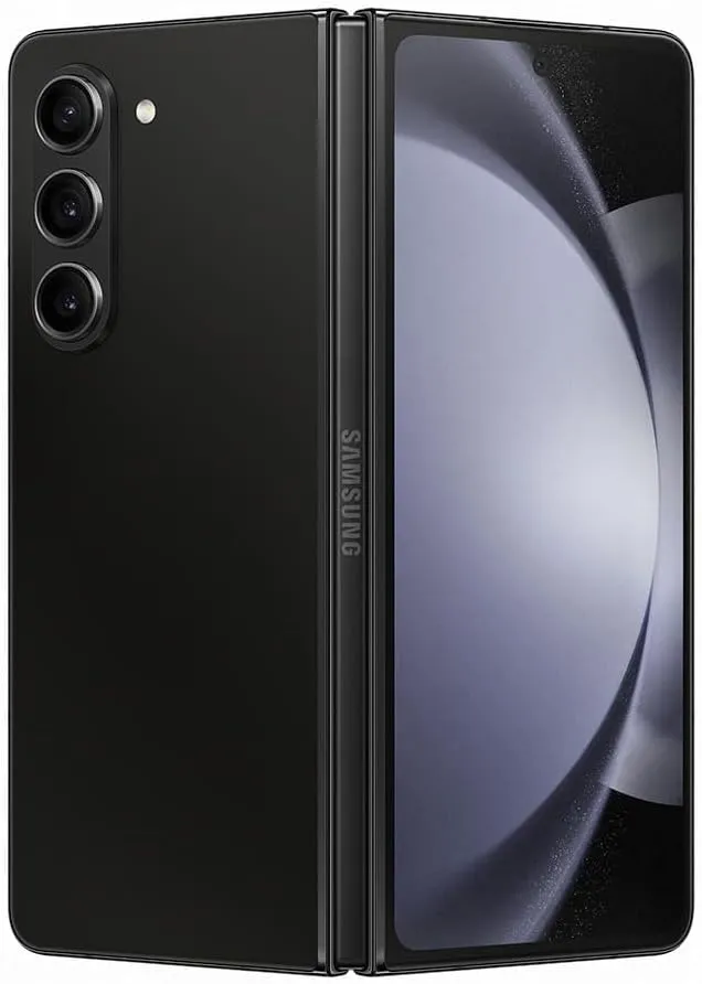 Smartphone Samsung Galaxy Z Fold 5 na cor preta com tela dobrável e design sofisticado.
