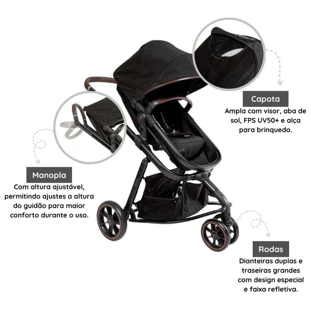 Carrinho de Bebê Safety 1st Mobi+ Reserva Trio Isofix Preto, 3 rodas e Conforto Carrinho de Bebê Safety 1st Mobi+ Reserva Trio Isofix Preto, 3 rodas e Conforto