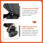 Carrinho de Bebê Voyage Choice Preto e Bronze com Alça Reversível e Capota UV