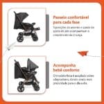 Carrinho de Bebê Voyage Comfort Duo Choice - Preto e Bronze - Reversível, Leve, com Segurança 5 Pontos