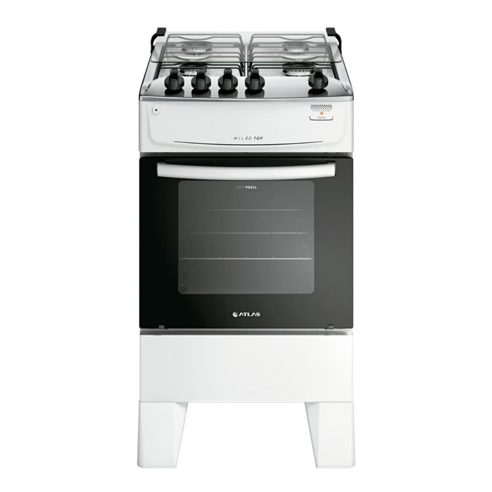 Fogão 4 Bocas Atlas Milão Branco com Mesa Inox Bivolt Fogão 4 Bocas Atlas Milão Branco com Mesa Inox Bivolt