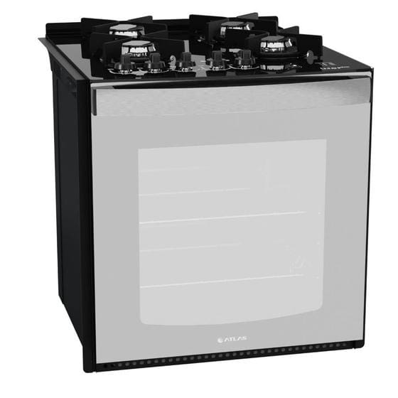 Fogão 4 Bocas de Embutir Preto Atlas Top Gourmet Glass Bivolt