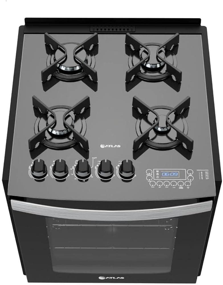 Fogão 4 Bocas de Embutir Preto Atlas Top Gourmet Glass Bivolt