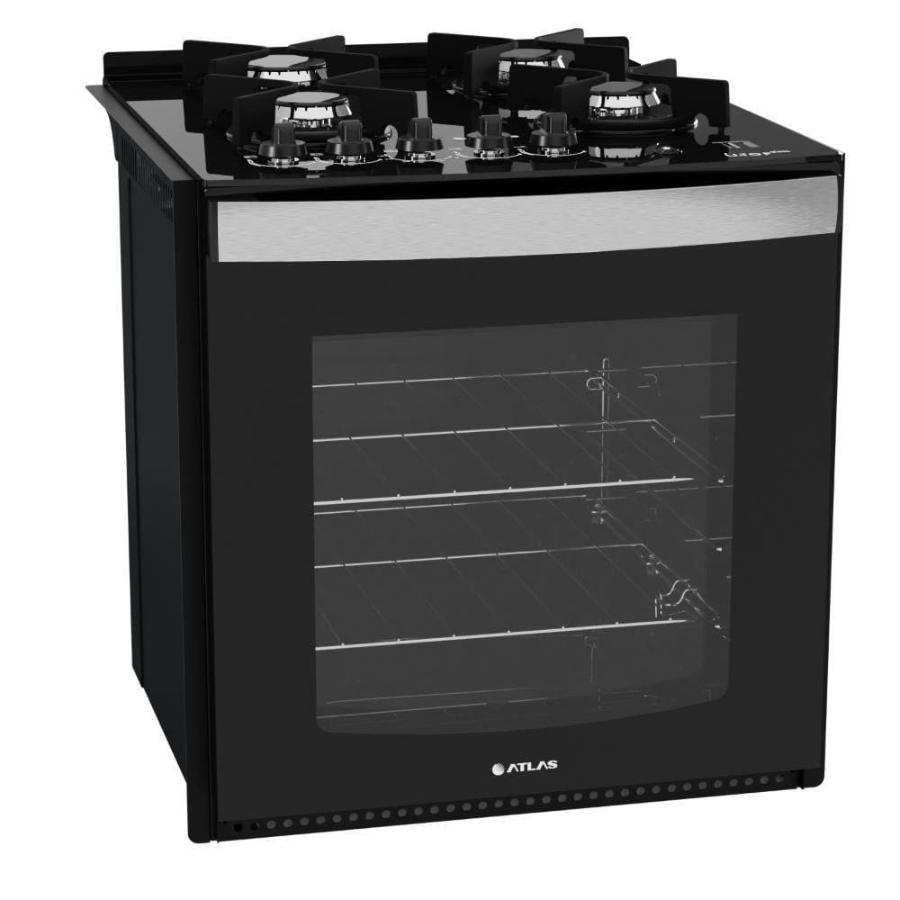 Fogão 4 Bocas de Embutir Preto Atlas Top Gourmet Glass Bivolt