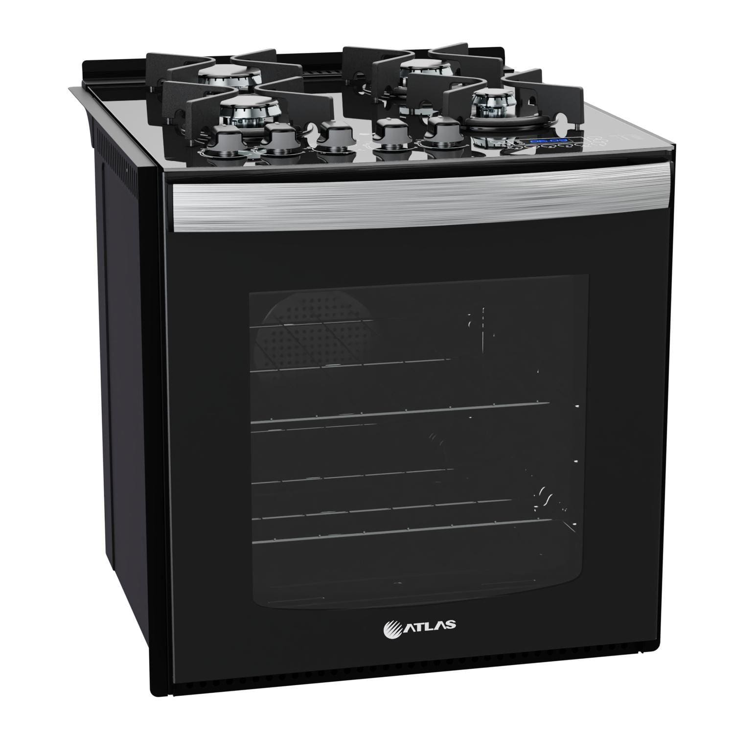 Fogão 4 Bocas de Embutir Preto Atlas Top Gourmet Glass Bivolt