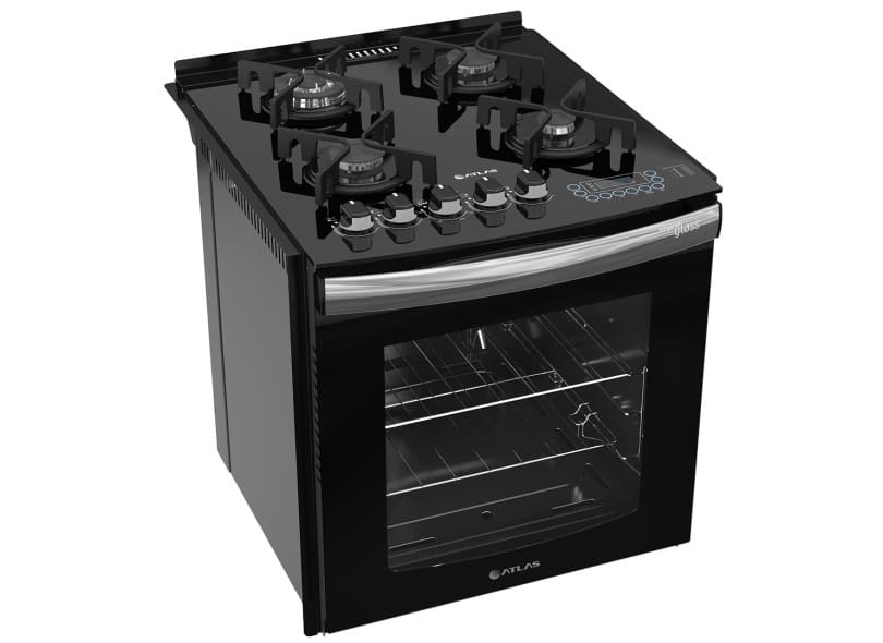 Fogão 4 Bocas de Embutir Preto Atlas Top Gourmet Glass Bivolt