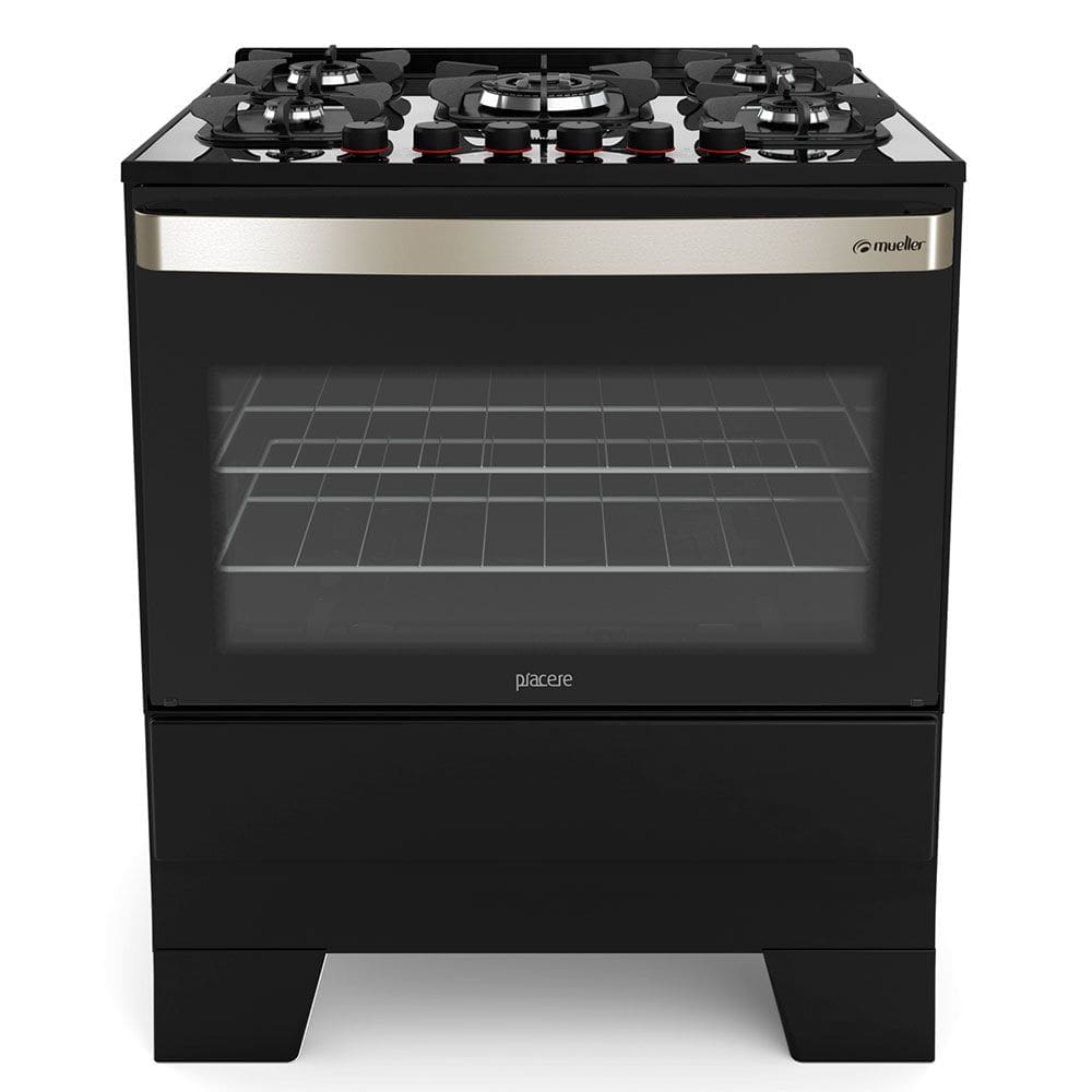 Fogão 5 Bocas Mueller Piacere Vetro Preto Fosco Bivolt - Mesa em Vidro