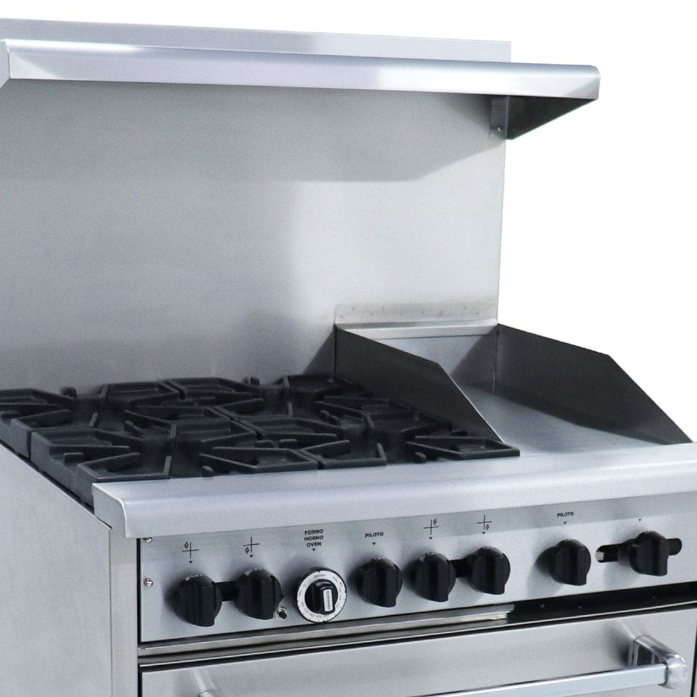 Fogão Americano a Gás Baixa Pressão Venâncio 4 Bocas Inox com Forno e Chapa - FA4FC