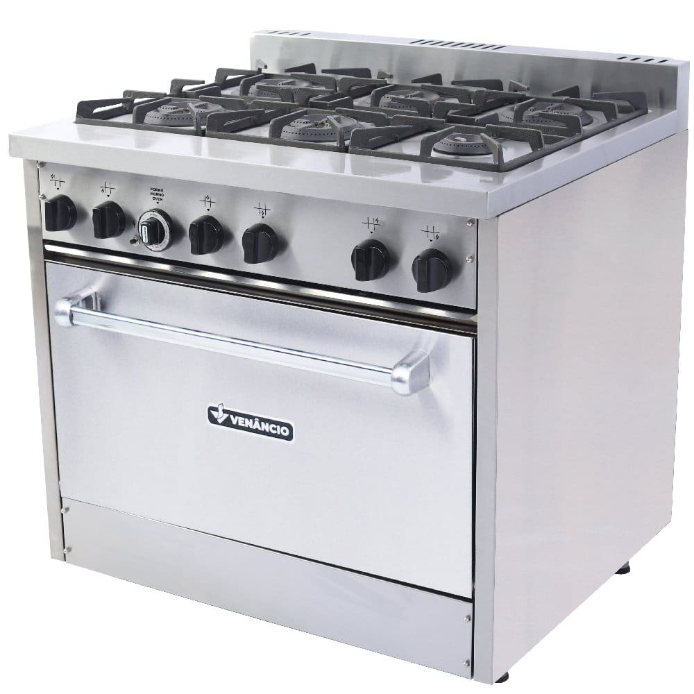 Fogão Industrial Venâncio 5 Bocas com Forno Preto E5D2F Fogão Industrial Venâncio 5 Bocas com Forno Preto E5D2F