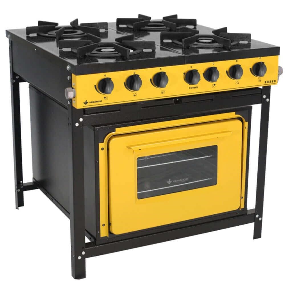 Fogão Industrial Venâncio 5 Bocas com Forno Preto E5D2F Fogão Industrial Venâncio 5 Bocas com Forno Preto E5D2F