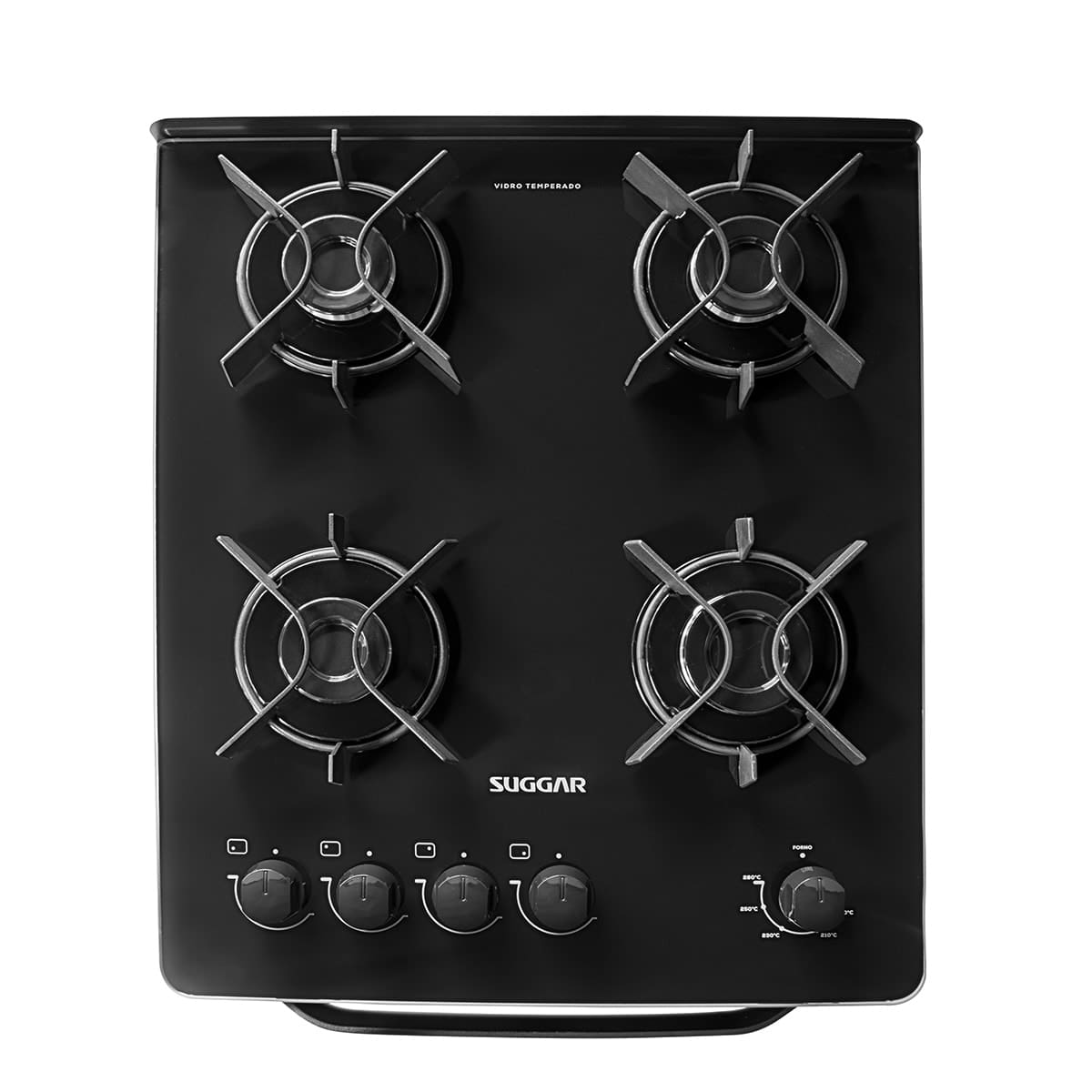 Fogão Suggar Max Glass 4 Queimadores Preto Bivolt - Mesa de Vidro Temperado