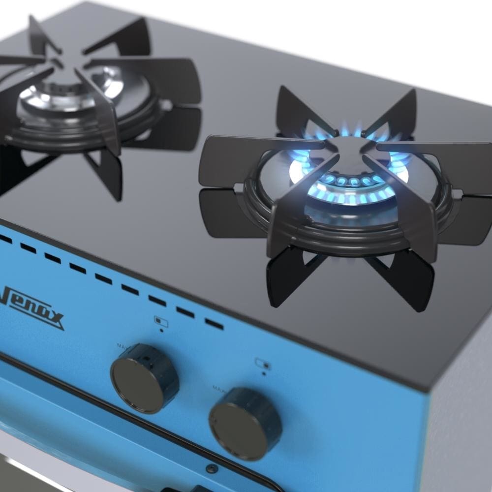 Fogão Venax Mini Cook 2 Bocas Azul Gás GLP Mesa de Vidro
