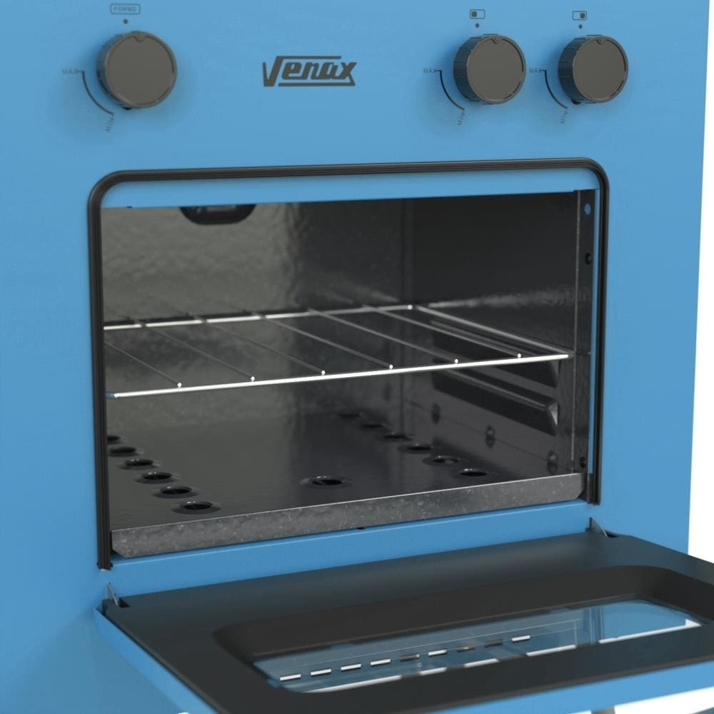 Fogão Venax Mini Cook 2 Bocas Azul Gás GLP Mesa de Vidro