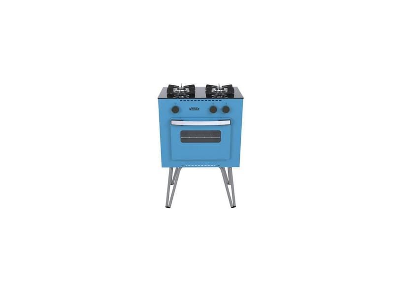 Fogão Venax Mini Cook 2 Bocas Azul Gás GLP Mesa de Vidro