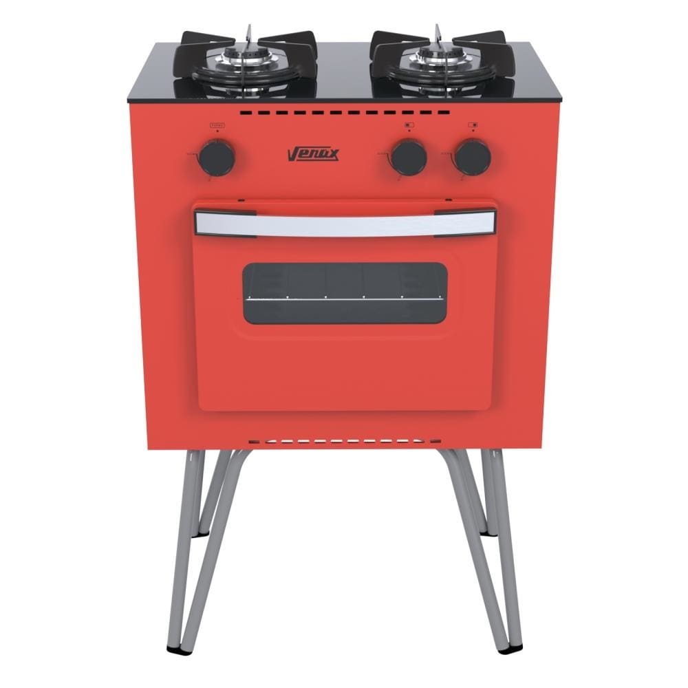 Fogão Venax Mini Cook 2 Bocas Azul Gás GLP Mesa de Vidro