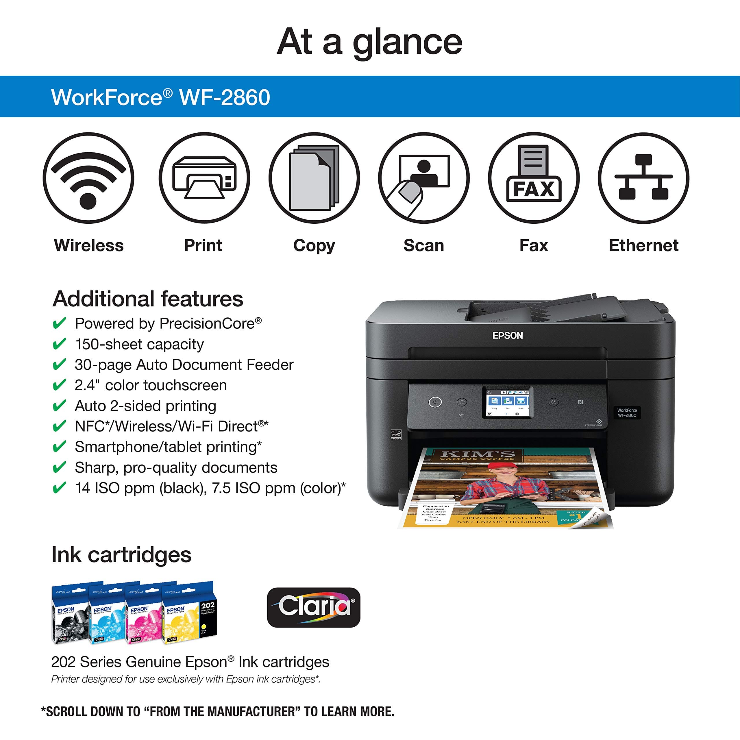 Multifuncional Epson Workforce Pro WF-2860 Jato de Tinta Colorida USB e Wi-Fi Bivolt