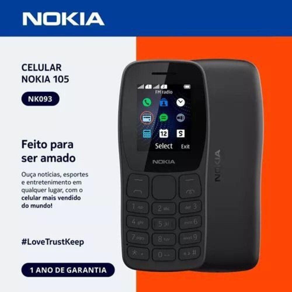 Nokia 105 Dual Chip 4MB Preto com Rádio FM e Lanterna