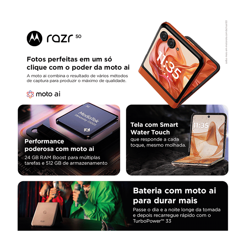 Smartphone Motorola Razr 50 5G 512GB Cinza - Tela Dobrável 6,9