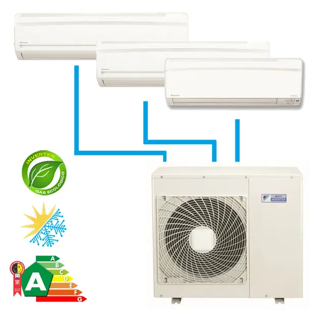 Ar Condicionado Multi Split Inverter Daikin 34000 BTUs Quente Frio 220V (2 Evap de 9000 e 18000 BTUs) Ar Condicionado Multi Split Inverter Daikin 34000 BTUs Quente Frio 220V (2 Evap de 9000 e 18000 BTUs)