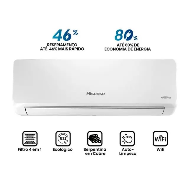Ar Condicionado Split Hisense Hi Wall Inverter 12.000 BTU/h Frio – 220V Ar Condicionado Split Hisense Hi Wall Inverter 12.000 BTU/h Frio - 220V