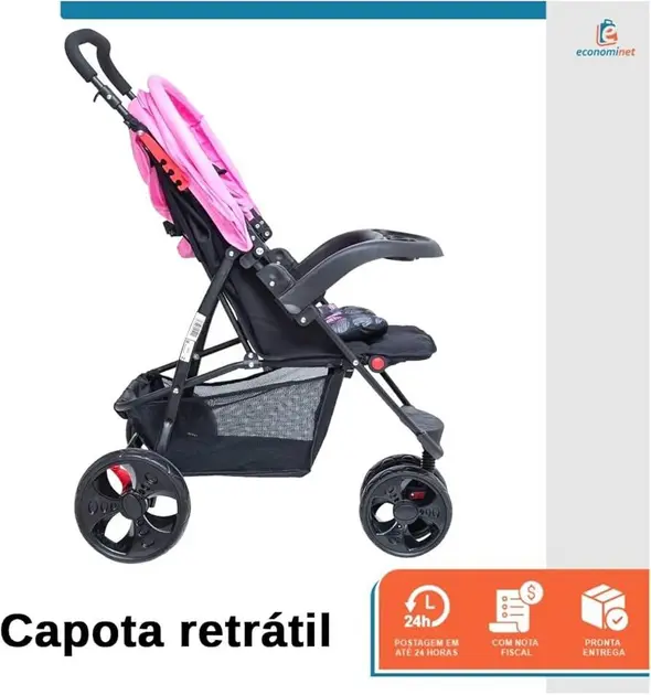 Carrinho de Bebê Baby Style Urban Rosa – Reclinável e com Bebê Conforto Carrinho de Bebê Baby Style Urban Rosa - Reclinável e com Bebê Conforto
