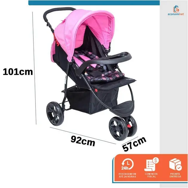 Carrinho de Bebê Baby Style Urban Rosa – Reclinável e com Bebê Conforto Carrinho de Bebê Baby Style Urban Rosa - Reclinável e com Bebê Conforto