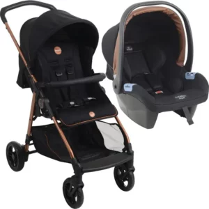 Carrinho de Bebê Burigotto Lui Travel System Preto Cobre com Bebê Conforto e Base ISOFIX