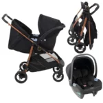 Carrinho de Bebê Burigotto Lui Travel System Preto Cobre com Bebê Conforto e Base ISOFIX