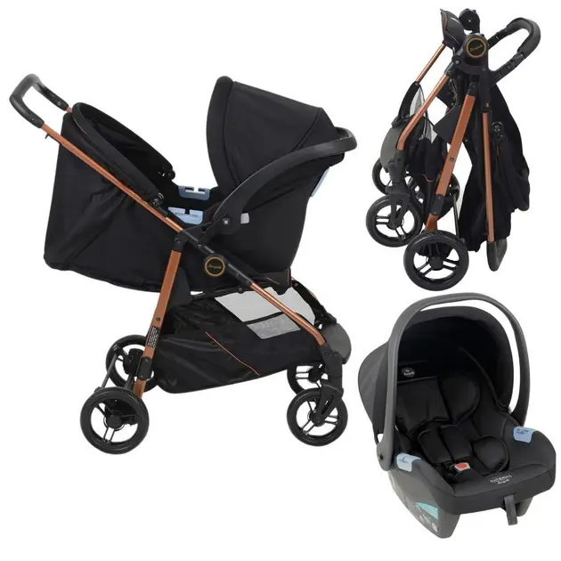 Carrinho de Bebê Burigotto Lui Travel System Preto Cobre com Bebê Conforto e Base ISOFIX Carrinho de Bebê Burigotto Lui Travel System Preto Cobre com Bebê Conforto e Base ISOFIX