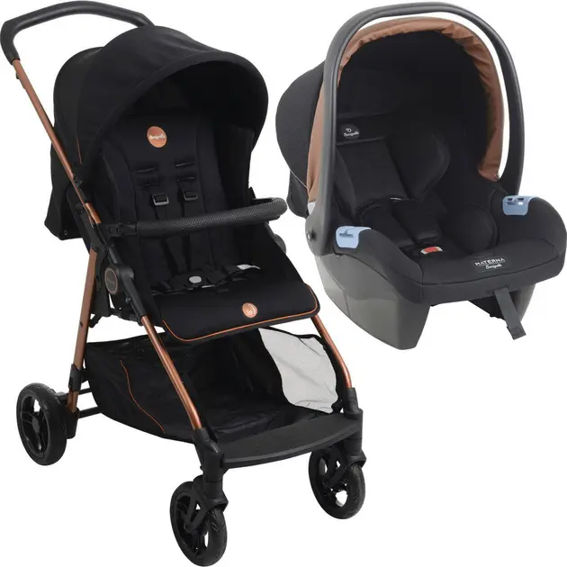Carrinho de Bebê Burigotto Lui Travel System Preto Cobre com Bebê Conforto e Base ISOFIX Carrinho de Bebê Burigotto Lui Travel System Preto Cobre com Bebê Conforto e Base ISOFIX