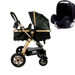 Carrinho de Bebê Club Baby Supremo Preto e Dourado 3 em 1 - Com Bebê Conforto e Moisés