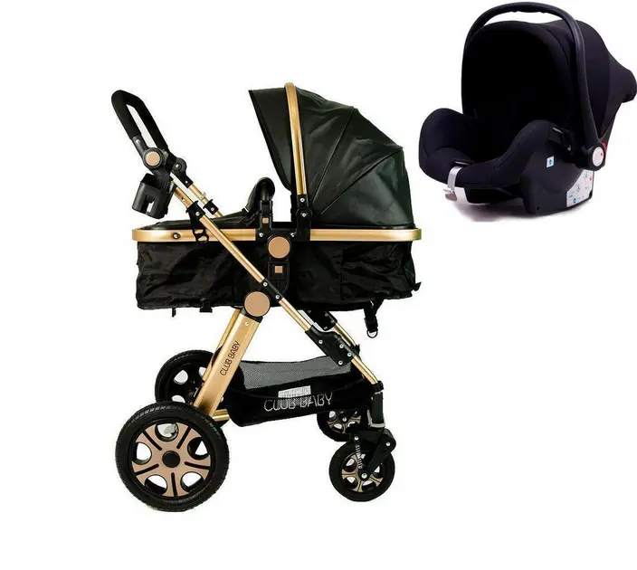 Carrinho de Bebê Club Baby Supremo Preto e Dourado 3 em 1 - Com Bebê Conforto e Moisés