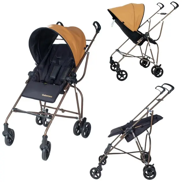 Carrinho de Bebê Galzerano Capri Preto e Caramelo - Ideal para Crianças de 6 Meses a 15kg
