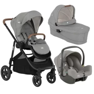 Carrinho de Bebê Joie Trio Versatrax E Bebê Conforto Cinza Pebble