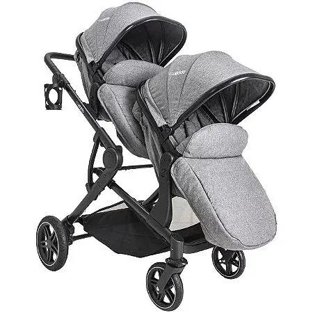 Carrinho de Bebê Kiddo Duplo Pair com Bebê Conforto e Base - Melange Cinza