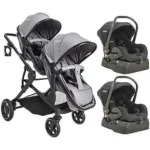 Carrinho de Bebê Kiddo Duplo Pair com Bebê Conforto e Base - Melange Cinza