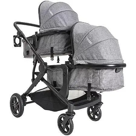 Carrinho de Bebê Kiddo Duplo Pair com Bebê Conforto e Base - Melange Cinza