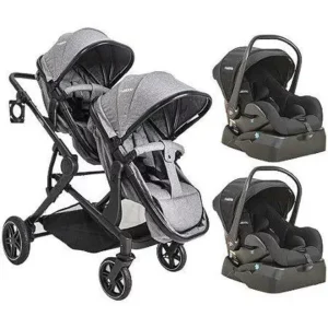 Carrinho de Bebê Kiddo Duplo Pair com Bebê Conforto e Base - Melange Cinza