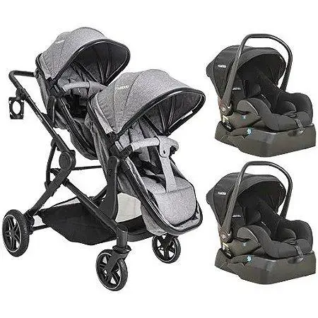 Carrinho de Bebê Kiddo Duplo Pair com Bebê Conforto e Base - Melange Cinza